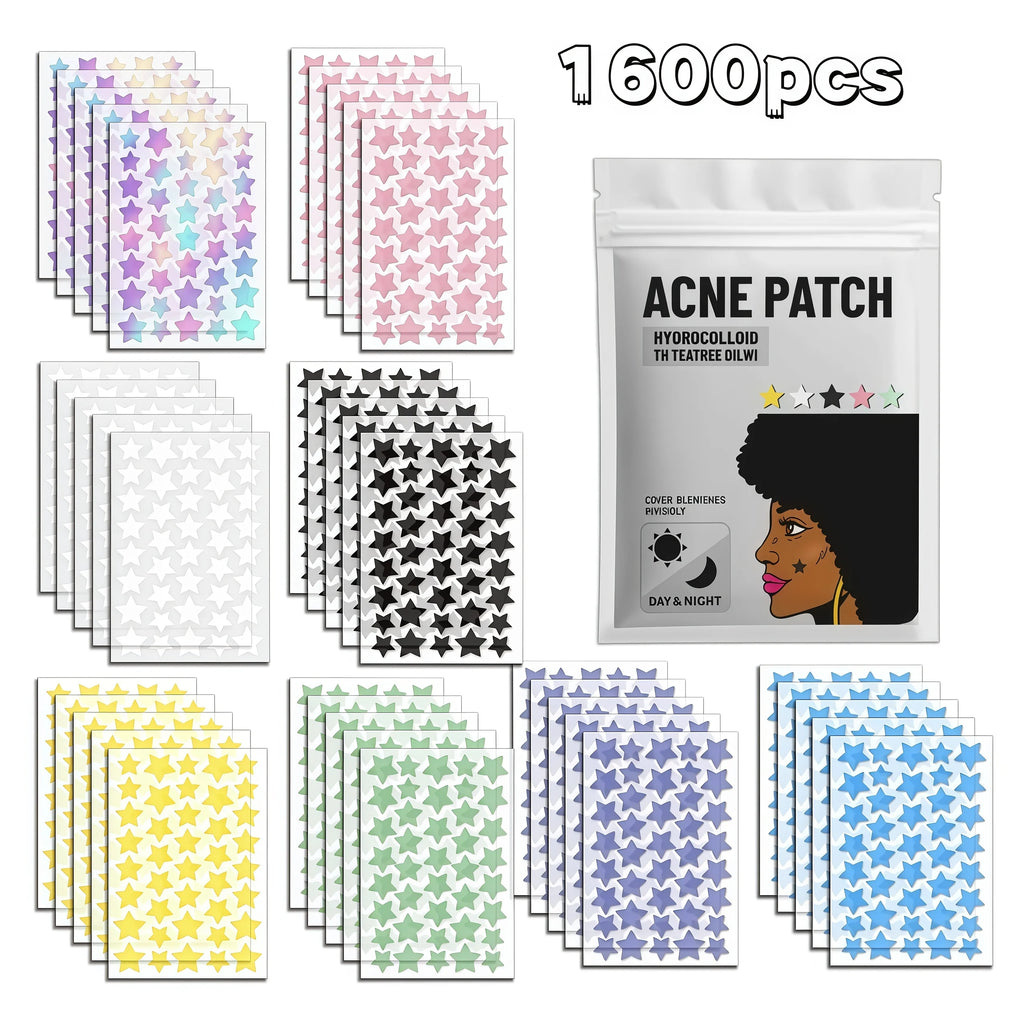 320/1600/1920pcs Colorful Star Hydrocolloid Pimple Patches, Multi Size Invisible Face Dot Stickers