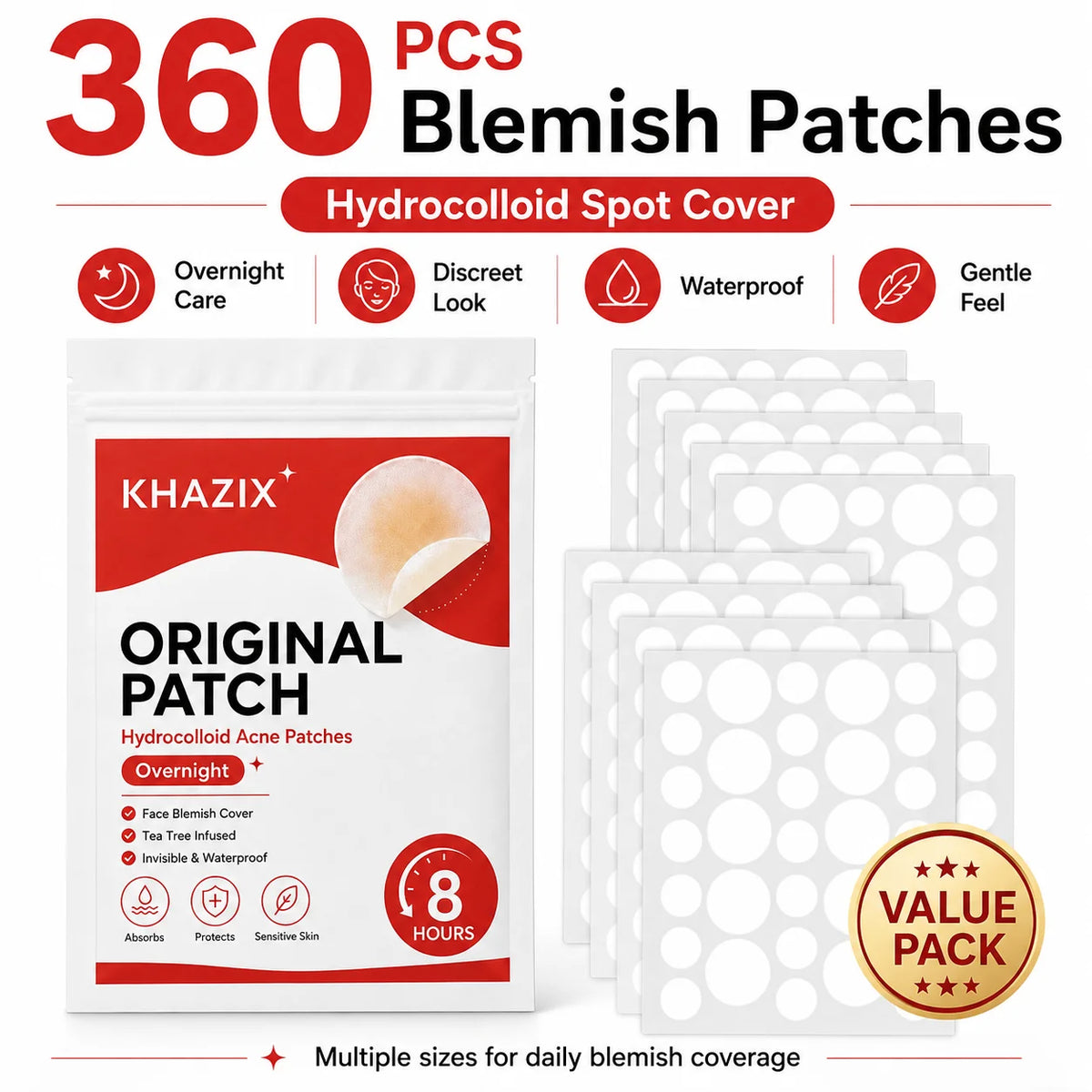 360/36pcs Count Invisible Hydrocolloid Pimple Patches, Clear Acne Spot Covers for Blemishes and Pimple Marks
