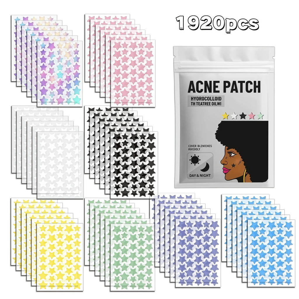 320/1600/1920pcs Colorful Star Hydrocolloid Pimple Patches, Multi Size Invisible Face Dot Stickers