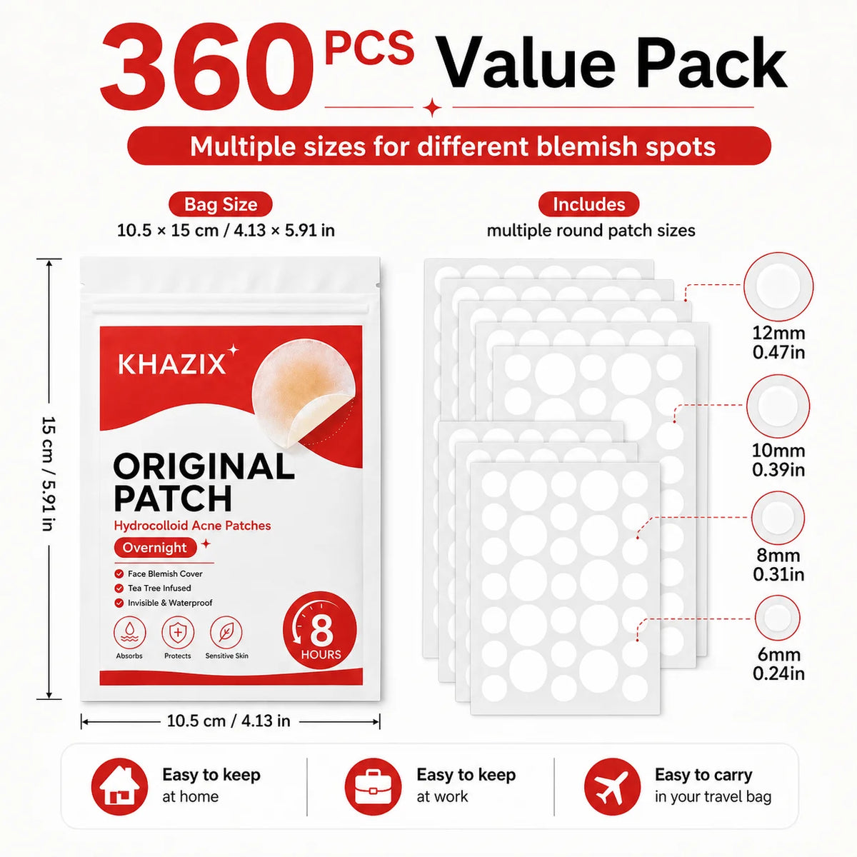 360/36pcs Count Invisible Hydrocolloid Pimple Patches, Clear Acne Spot Covers for Blemishes and Pimple Marks
